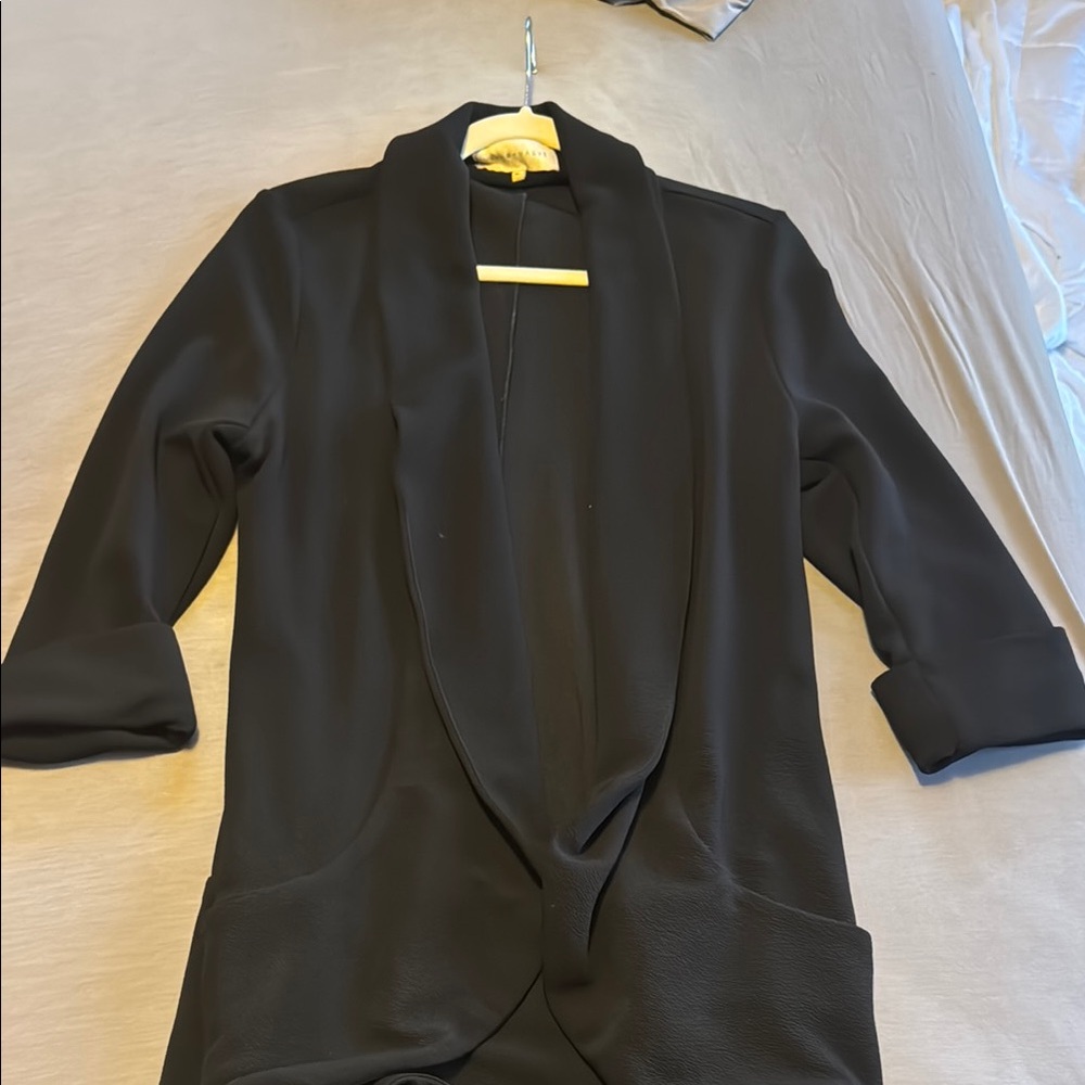 Black Shawl Collar Blazer with Three-Quarter Sleeves